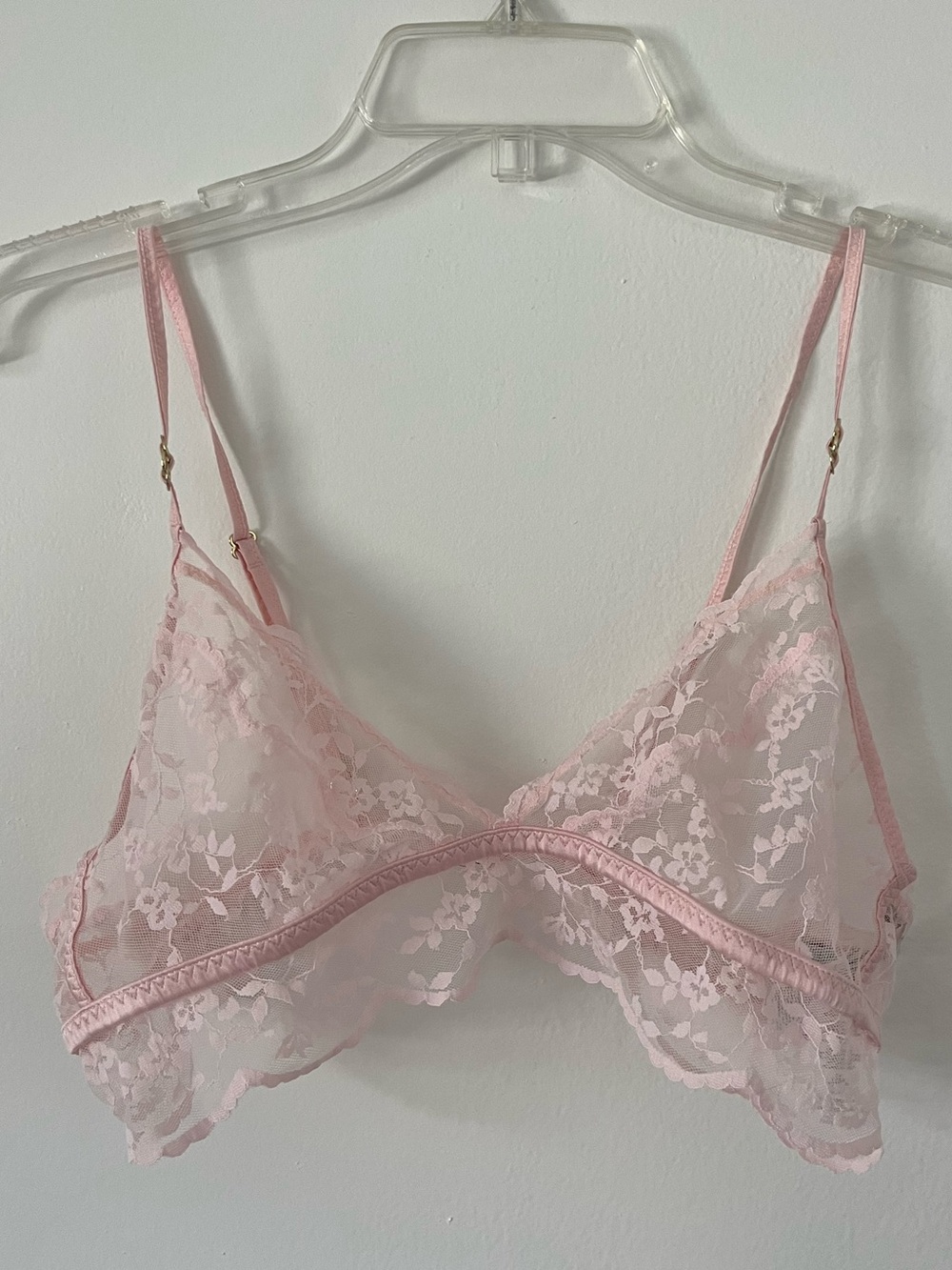 Stella McCartney baby pink and gold sheer lace bralette